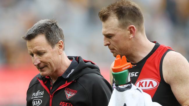 Essendon coach John Worsfold with Brendon Goddard. Pic: AAP