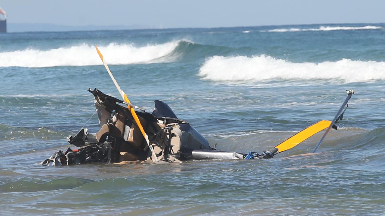 Helicopter crash in the shallows between Ocean Grove and Point Londsdale. Picture: Alan Barber