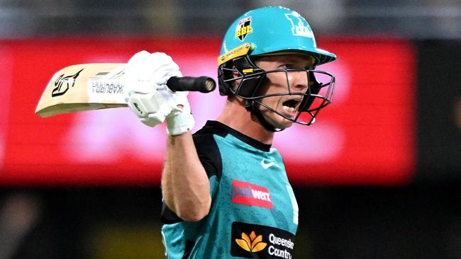 BRISBANE, AUSTRALIA - DECEMBER 22: Nathan McSweeney of the Heat celebrates victory during the BBL match between Brisbane Heat and Adelaide Strikers at The Gabba, on December 22, 2024, in Brisbane, Australia. (Photo by Bradley Kanaris/Getty Images)