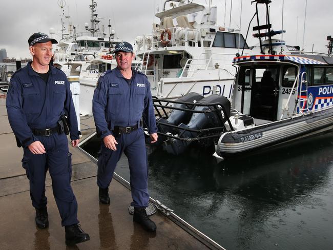 Senior Constable Matt Gray and Sergeant Tony Hogg at Balmain headquarters. Picture: Toby Zerna