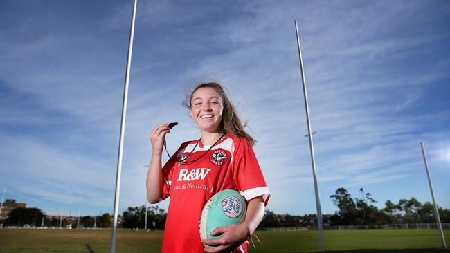 Junior Sports Star Young Sporting Spirit nominee Anna Sinclair, 16, of the Mosman Swans at Middle Head Oval. Picture: Troy Snook