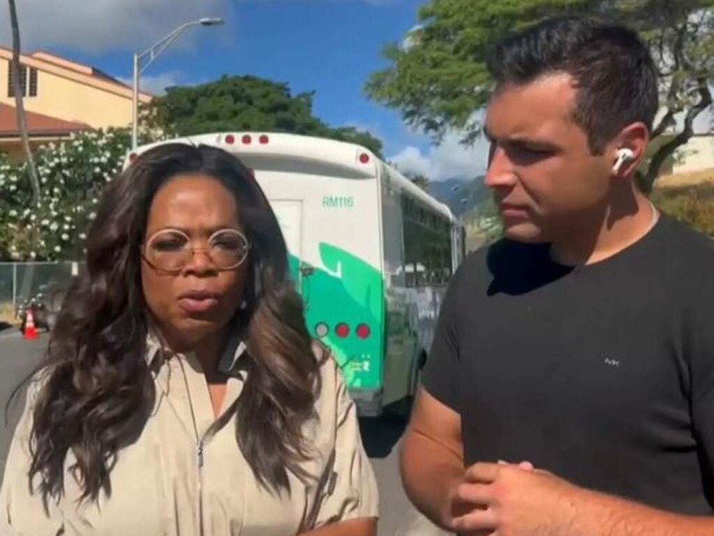 Oprah Winfrey has been visiting shelters comforting fire survivors. Picture: Hawaii News Now