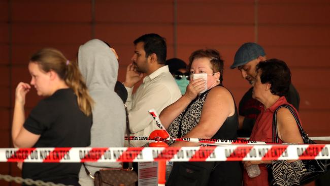 People line up to get tested for coronavirus at the Royal Melbourne Hospital. Picture: Stuart McEvoy