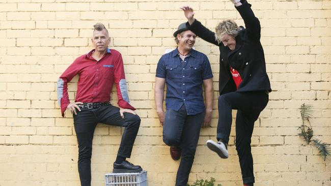 The Living End: Scott Owen, left, Andy Strachan and Chris Cheney. Picture: Tim Pascoe