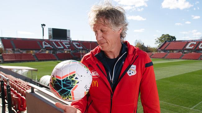 Gertjan Verbeek arrives at Hindmarsh Stadium on Wednesday to start his two-year coaching tenure at Adelaide United. Picture: AAP Image/ Morgan Sette