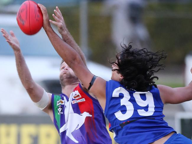 Cohuna Kangas player Shaun McIvor in 2017. The team has never won a premiership in 25 years of trying in the Central Murray Football Netball League. Picture Yuri Kouzmin