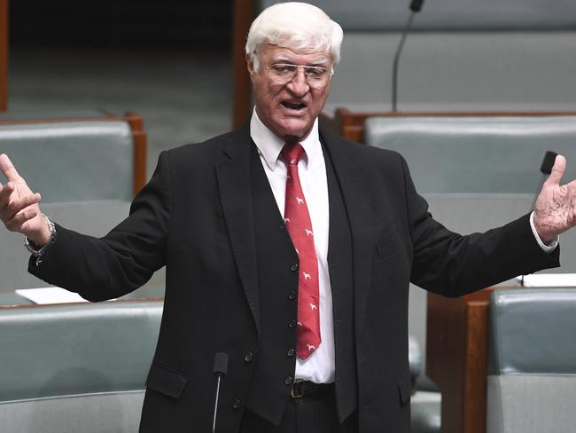 Independent MP Bob Katter speaks during debate of the Marriage Amendment Bill in the House of Representatives at Parliament House in Canberra, Thursday, December 7, 2017. (AAP Image/Lukas Coch) NO ARCHIVING