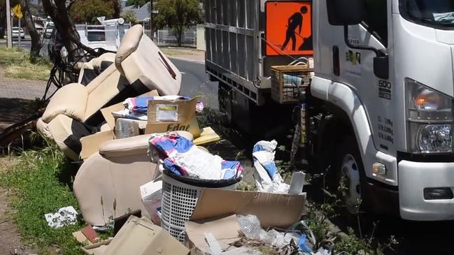 Rubbish illegally dumped on the side of the road in the Port Adelaide Enfield Council area. Picture: Port Adelaide Enfield Council