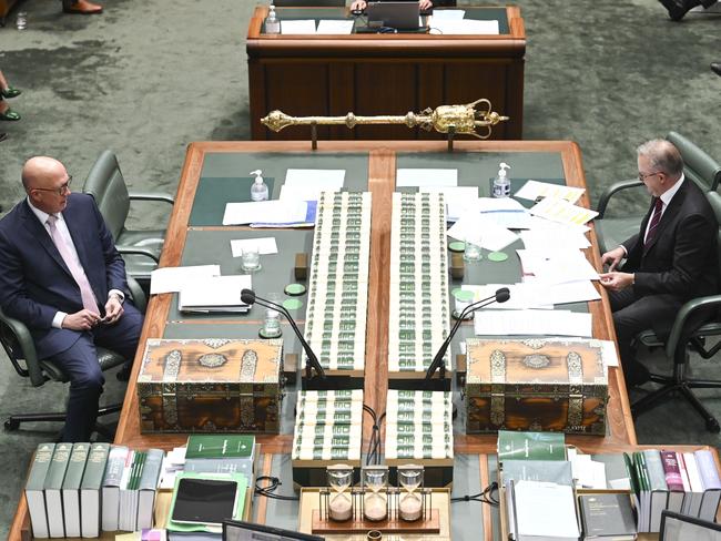 CANBERRA, Australia - NewsWire Photos - July 3, 2024:  Leader of the Opposition Peter Dutton  and Prime Minister Anthony Albanese during Question Time at Parliament House in Canberra. Picture: NewsWire / Martin Ollman