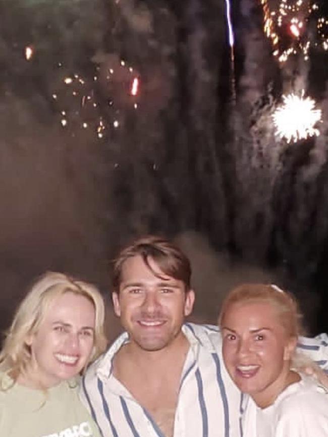 Hugh Sheridan with Rebel Wilson and Ramona Agruma. Picture: Instagram