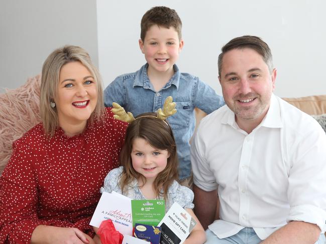 Geelong Advertiser General Manager Scott Bennett with wife Jess Bennett and children Henry, 7 and Sadie, 5. Geelong Advertiser Adopt a Family promotion. Picture: Peter Ristevski