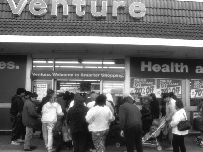 Crowds flock to a Venture stocktake sale in 1992.