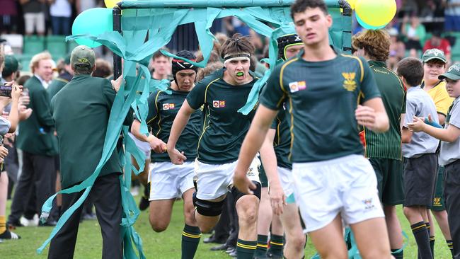 Villanova College enter the game AIC First XV rugby union between Villanova College and Marist College Ashgrove Saturday April 29, 2023. Picture, John Gass