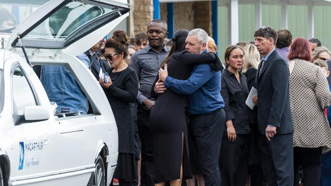 The first of the Buxton crash victims Tyrese Bechard was farewelled in a funeral service on Thursday morning. Picture: NCA NewsWire / Monique Harmer