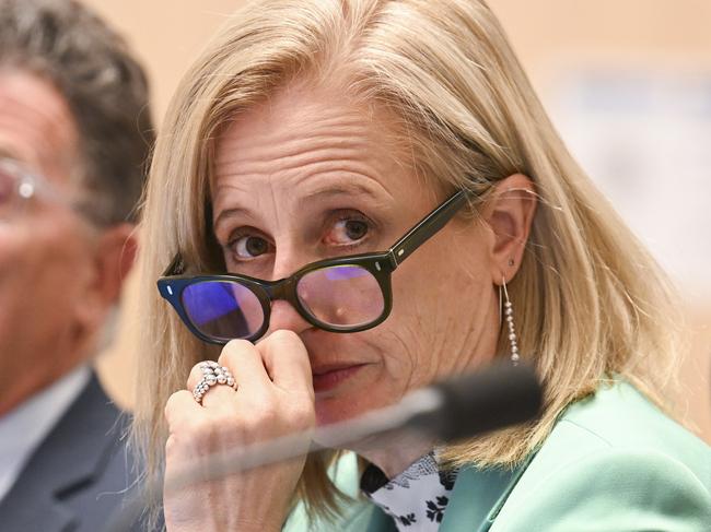 CANBERRA, Australia - NewsWire Photos - November 5, 2024: Senator Katy Gallagher appears at the Senate Finance and Public Administration Legislation Committee estimates hearings for the Department of Finance at Parliament House in Canberra. Picture: NewsWire / Martin Ollman