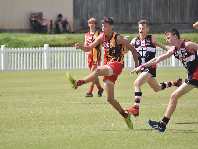 Karmichael Dee in the North Mackay Saints v Mackay Swarks u14 AFL grand final at Magpies Sporting Club, Mackay, September 11, 2021. Picture: Matthew Forrest