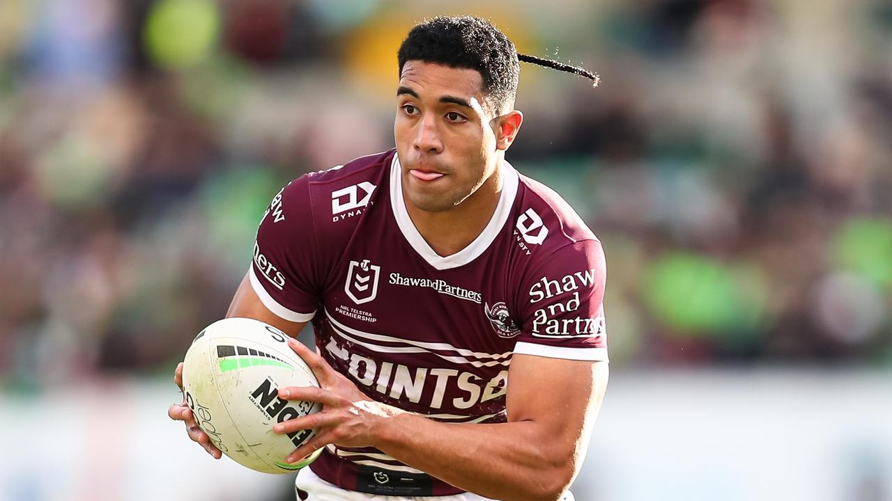Tolutau Koula of the Sea Eagles warms up prior to the round 17 NRL News  Photo - Getty Images