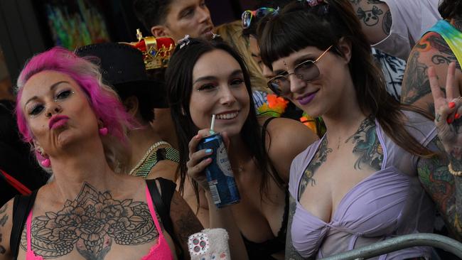 People gather on Oxford Street to watch the 45th Sydney Gay and Lesbian Mardi Gras Parade in Sydney on February 25, 2023. Picture: Saeed Khan/AFP