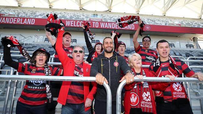 Tarek Elrich with Western Wanderers fans at Bankwest Stadium. Picture: Getty