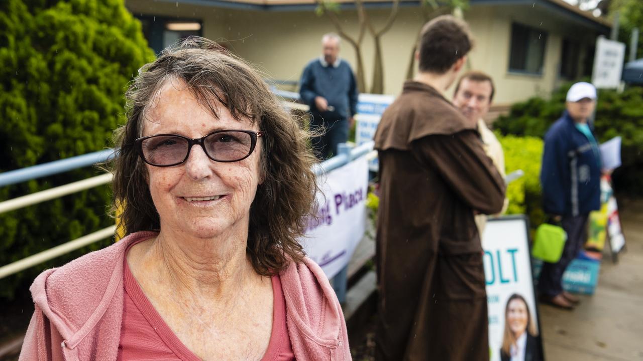 Barbara Talbot outside a Groom pre-poll booth. Picture: Kevin Farmer