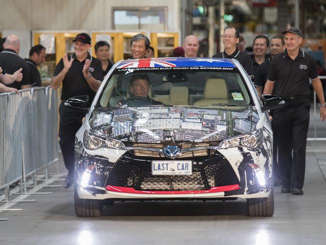03/10/2017 The last Toyota Camry from the Altona production line in Melbourne. Toyota closed it's doors after a private parade of new and old cars. Source: Toyota