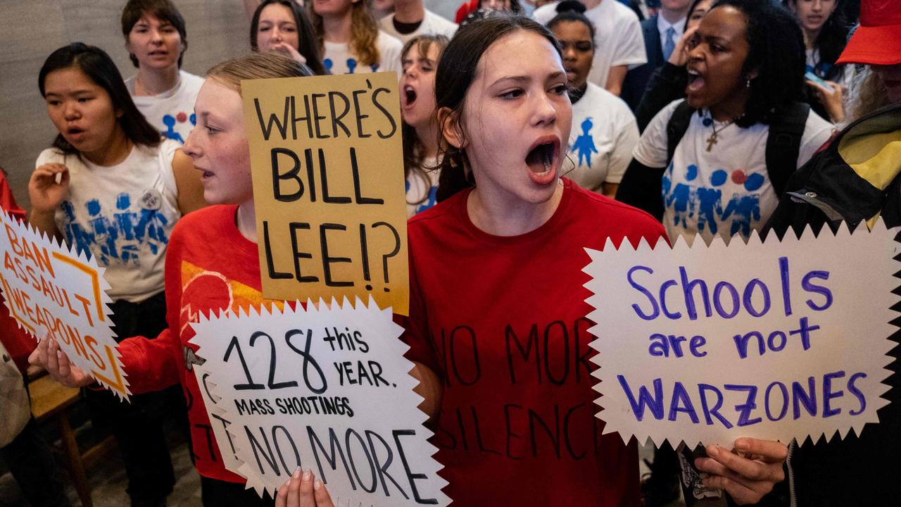 Protesters call for gun reform laws at the Tennessee State Capitol building on April 6. Picture: Seth Herald/Getty Images/AFP