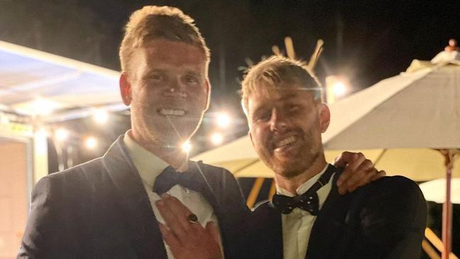 Michael Hurley at his wedding with Essendon captain Dyson Heppell. Picture: Instagram