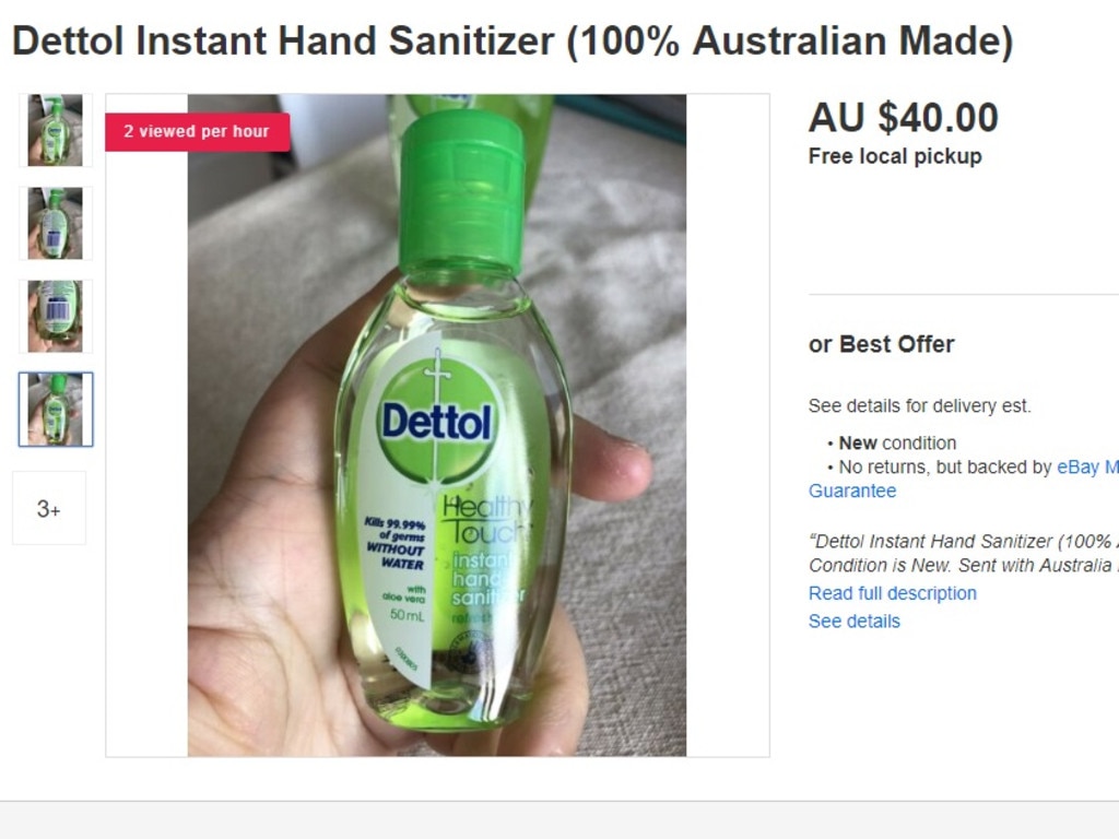 A 40ml bottle of a popular brand hand sanitiser advertised for sale on eBay. Picture: eBay