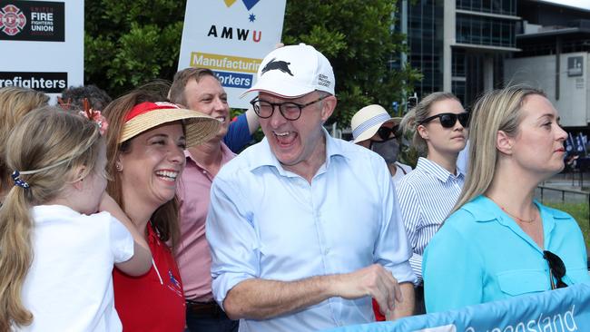 Labor leader Anthony Albanese leading the Queensland Labour Day march. Picture: Liam Kidston