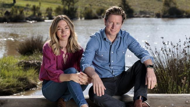 Scott Pape and wife Liz on their property in Victoria. Picture: David Geraghty