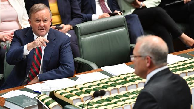 Leader of the Opposition Anthony Albanese and Prime Minister Scott Morrison during Question Time in the House of Representatives at Parliament House in December 5.