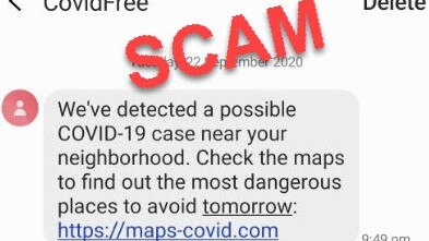 A new scam text message that impersonates government COVID-19 contact tracers.