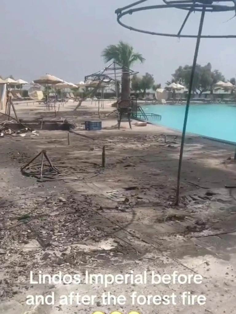 Lindos Imperial after the wildfires ravaged the resort. Picture: TikTok