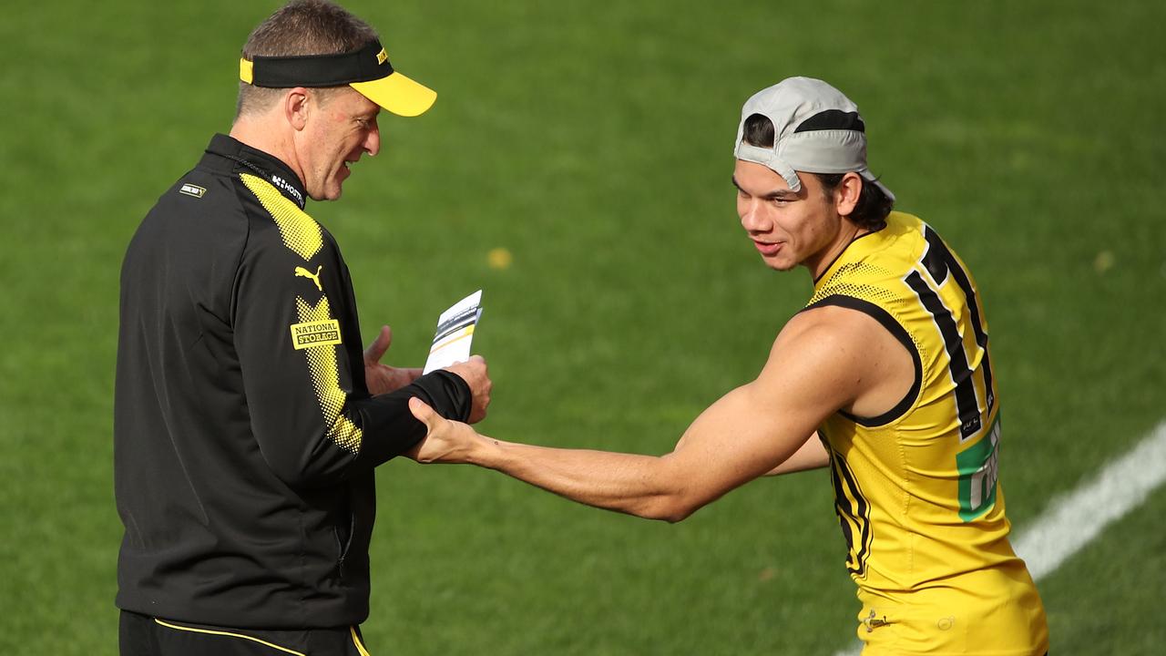 Daniel Rioli not only spends time with coach Damien Hardwick at the club, but at home, too, with the young gun residing with the Hardwick family. Picture: Getty Images