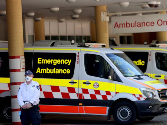 SYDNEY, AUSTRALIA - NewsWire Photos SEPTEMBER 23, 2021: Ambulances pictured at Liverpool Hospital. Sydney's Liverpool Hospital has had dozens test positive for COVID-19 in a new outbreak with contact tracing underway across six separate wards.Picture: NCA NewsWire / Damian Shaw