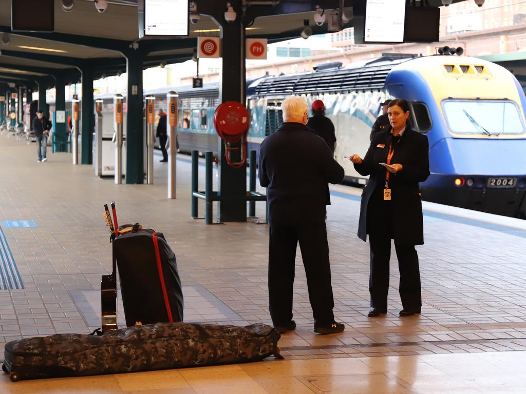 Staff at Sydney's Central Station as the last XPT train arrives from Melbourne. Picture: NCA NewsWire