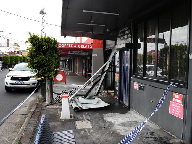 A tobacconists on Wheatsheaf Road Glenroy was badly damaged in an overnight arson attack. Picture: Andrew Henshaw