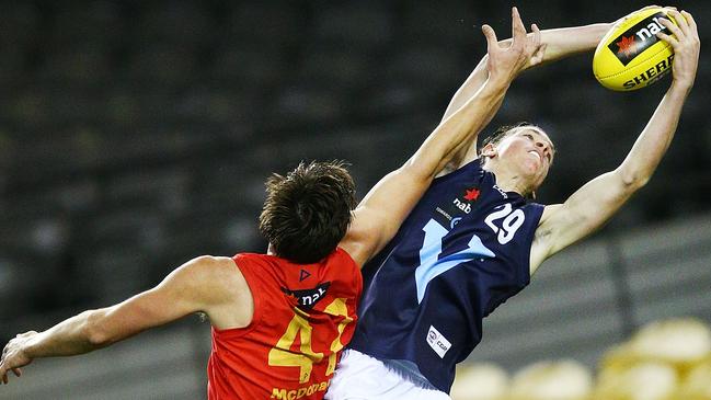 James Blanck flies for a mark for Vic Metro. Picture: Michael Dodge/Getty Images