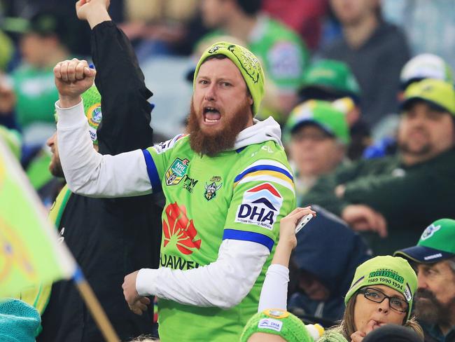 Raiders fans during the Canberra Raiders v Cronulla Sharks Qualifying final at GIO Stadium, Canberra. pic Mark Evans