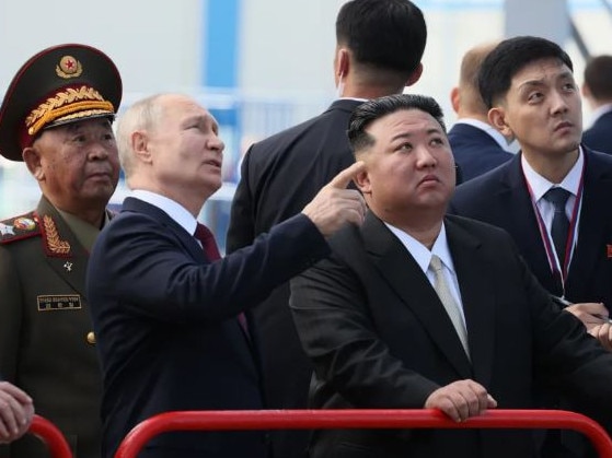 Kim Jong-un said Vladimir Putin’s Russian army would triumph against “evil”. Picture: Supplied