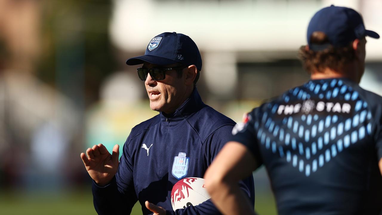 NSW coach Brad Fittler takes charge at training – but a boardroom brawl could overshadow the team’s Origin campaign. Picture: Getty