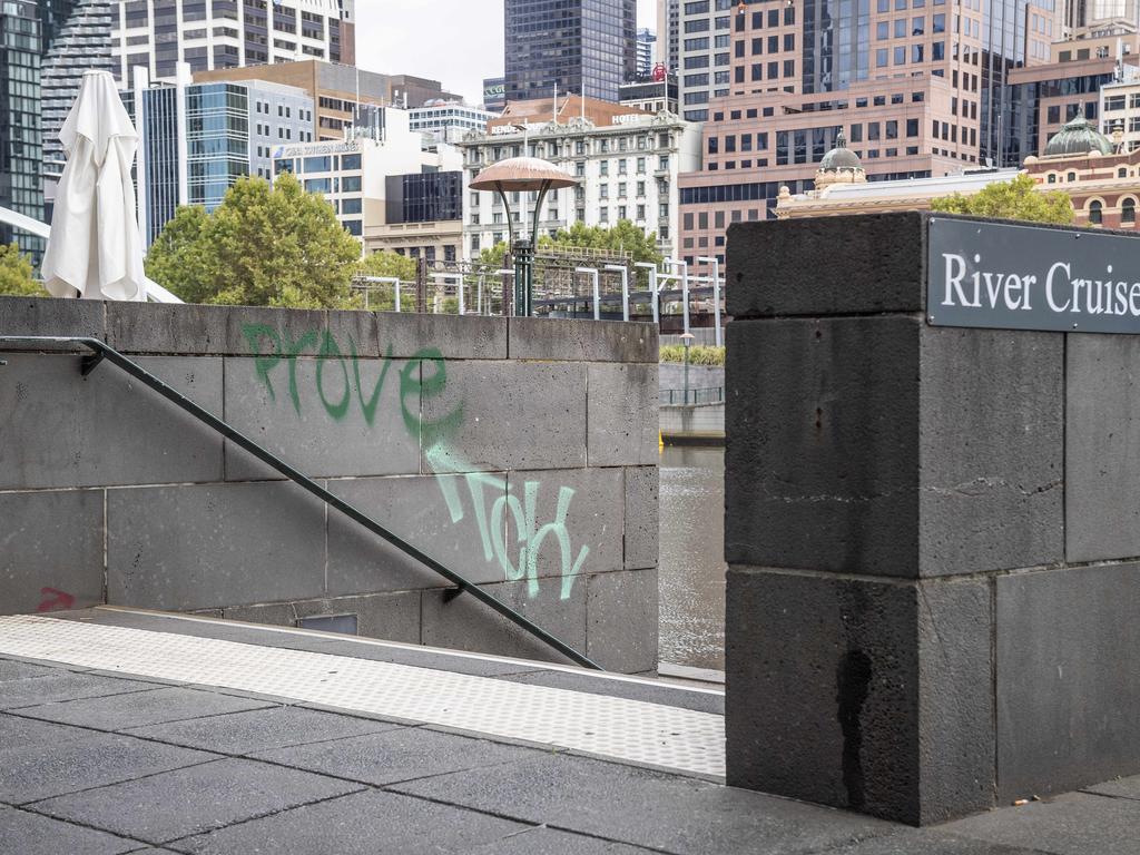 Graffiti at Southbank. Picture: Jake Nowakowski