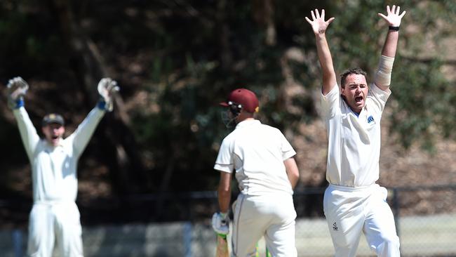 Canterbury appeals for a wicket in Saturday’s semi-final tie with North Balwyn. Picture: Steve Tanner