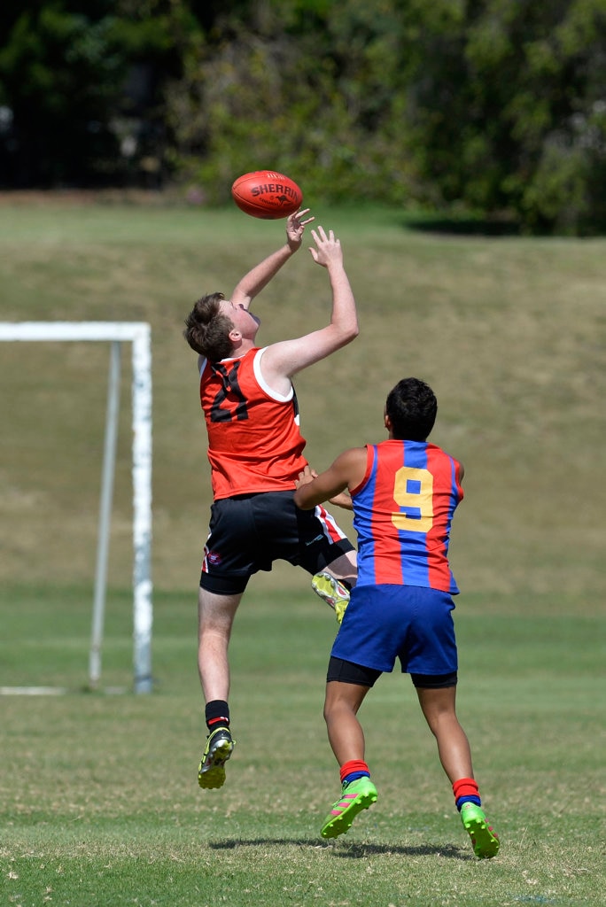 Josh Halling of Our Lady of the Southern Cross College against Downlands College in AFL Queensland Schools Cup Darling Downs round at Captain Cook ovals, Friday, April 27, 2018. Picture: Kevin Farmer