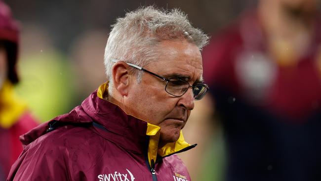 MELBOURNE, AUSTRALIA - SEPTEMBER 16: Chris Fagan, Senior Coach of the Lions looks on during the 2022 AFL First Preliminary Final match between the Geelong Cats and the Brisbane Lions at the Melbourne Cricket Ground on September 16, 2022 in Melbourne, Australia. (Photo by Michael Willson/AFL Photos via Getty Images)