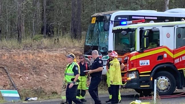 The Barton's Buses school bus involved in the serious crash near Wolvi on Tuesday afternoon.