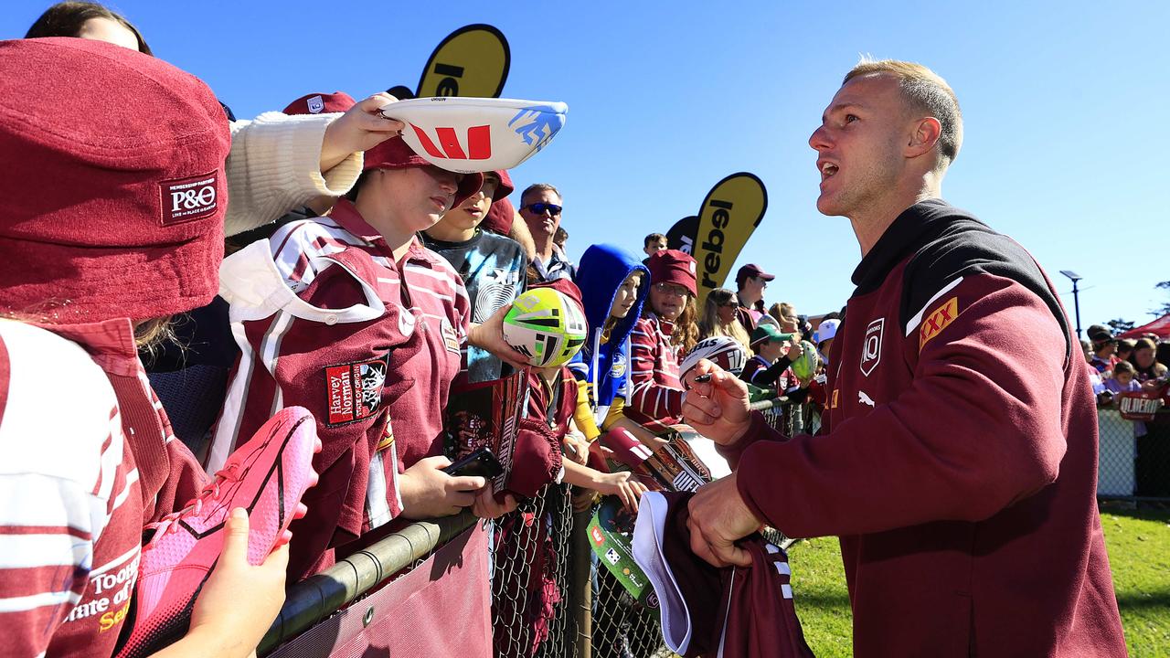 Daly Cherry-Evans and the Queensland Origin team hold a training session and fan day at Toowoomba ahead of game 2 in Melbourne. Pics Adam Head