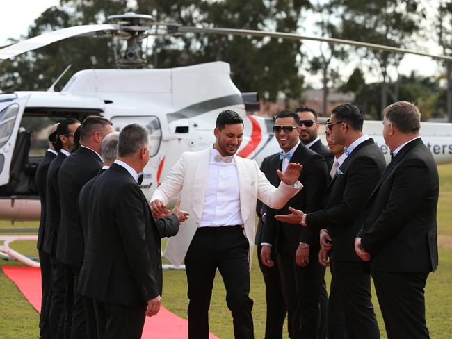 Salim Mehajer arrives at his wedding by helicopter and walks the red carpet to meet his bride. Picture: Toby Zerna