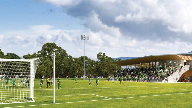 Designs of the $80m ‘Home of Football’ hub that Football Tasmania want to establish in Hobart. Picture: Supplied