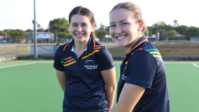 Jordan Bliss (left) pictured ahead of her first Australian experience at under-16 level, which now just four years later has prepared her for the biggest test yet with the under-21 squad. Picture: Mackay Hockey